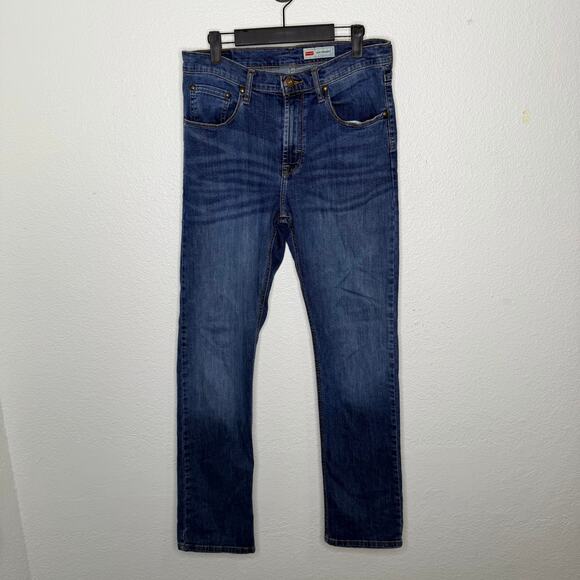 Wrangler Mens Jeans Size 31 Dark Wash Denim Blue Slim Straight Causal - Picture 1 of 12